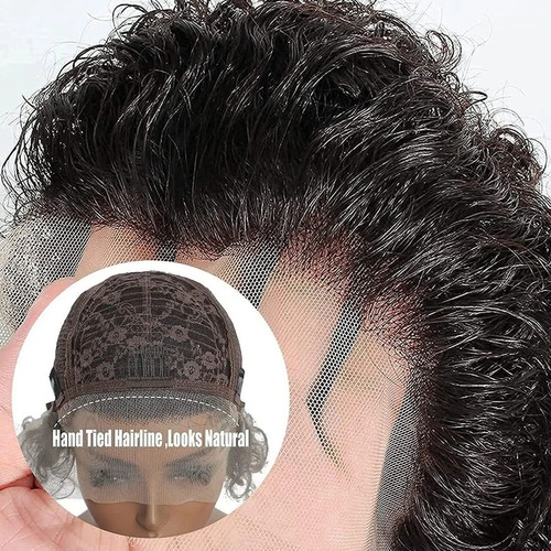 I Peruca De Natural Cabelo Humano Pixie Curly Lace Wig