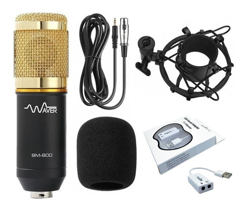 Kit Microfone Condensador Bm800 Dourado + Placa Usb + Nfe