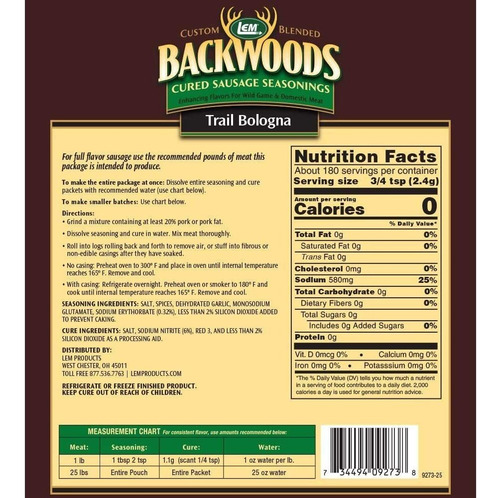 Lem Backwoods Salchichón Condimento Con Curación De Paquetes