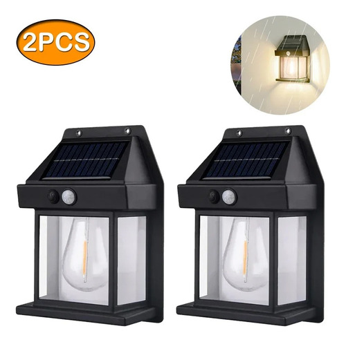2pz Arbotante Solar Luz Cálida Recargable Batería Sensor