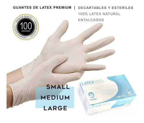 Imagen 2 de 10 de Guantes De Latex Descartable X 100u Todos Los Talles C/anmat