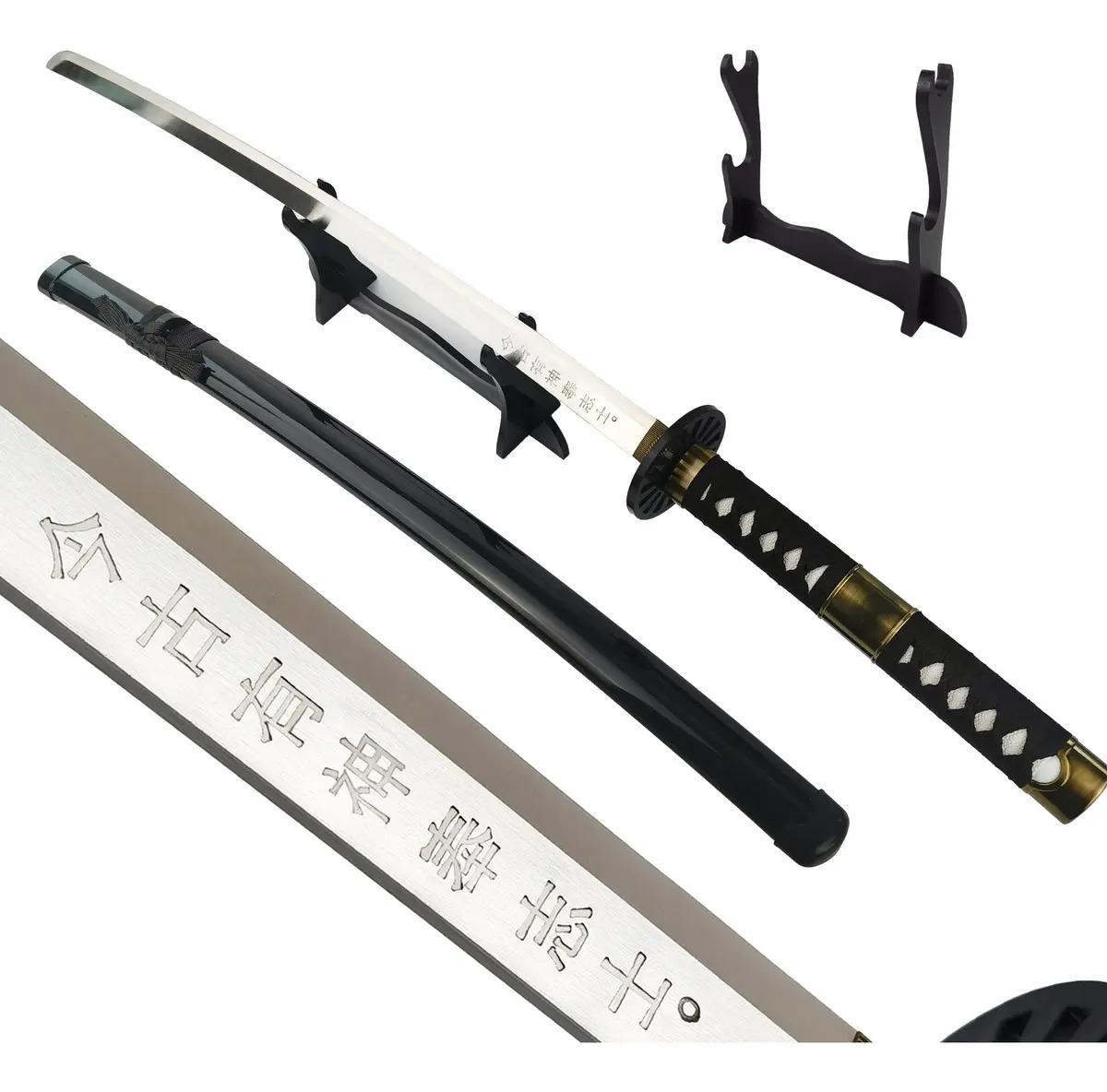 Katana Ultimo Samurai Grabados Acero Espada Con Base Negro