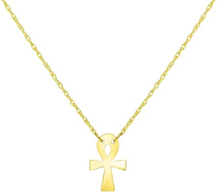 14k Yellow Gold Mini Egyptian Ankh Cross Necklace With