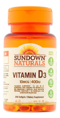 Vitamina D3 400 Ui (200 Softgel) Sundown