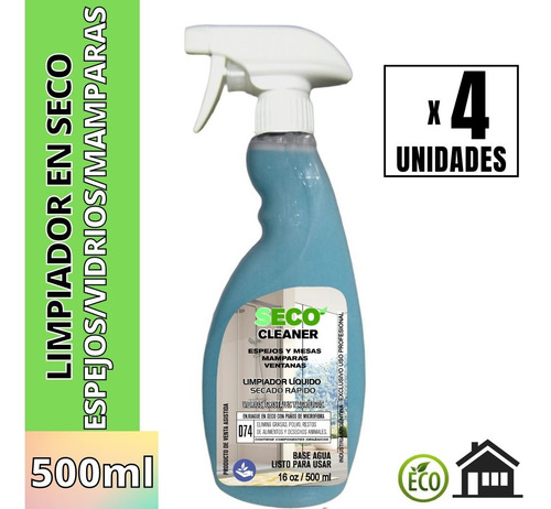 Imagen 1 de 7 de Limpiavidrio 500ml En Seco X 4u Baños Mampara Espejo Ventana