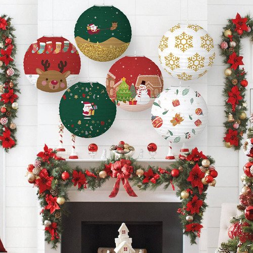 12 Faroles De Papel Para Decoración Navideña, Redondos, CoLG