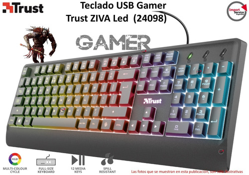 Teclado Usb Gamer Trust Ziva Led (24098) Español