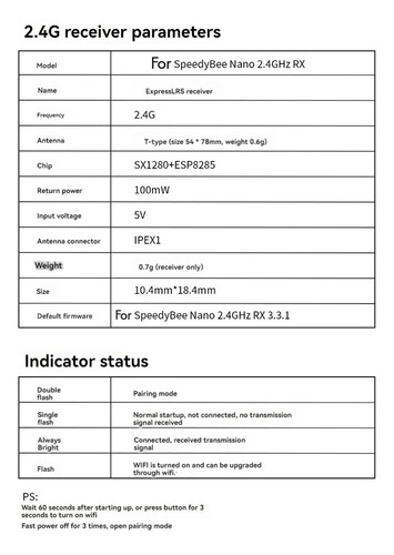 Para Receptor Nano Elrs Rx Expresslrs De 2,4 G Para Fpv
