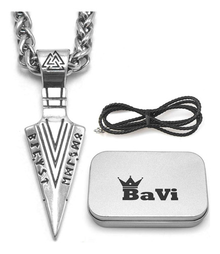 Bavipower Runic Odins Gungnir Collar Con Colgante De Cabeza