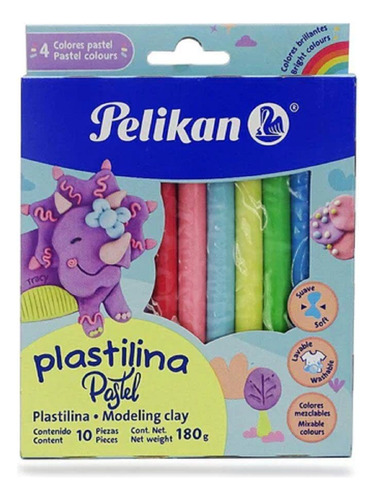 Plastilina Pelikan Pastel X 10 Barritas Colores Surtidos