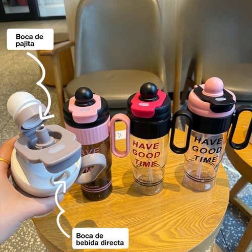 Vaso Plástico 1000ml Con Popote 4 Colores Surtidos
