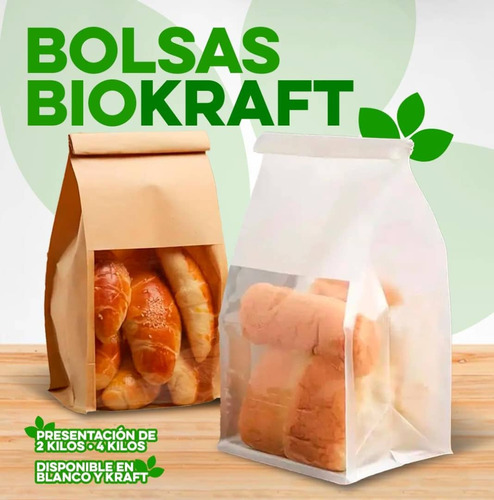Bolsas Biodegradables Kraft 2 Kilos Con Visor Por Paquete 