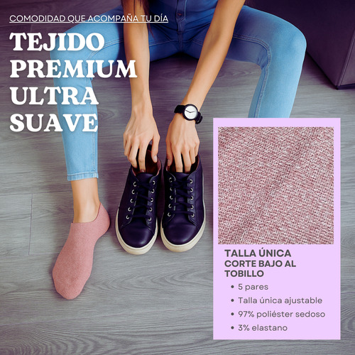 5 Calcetines Mujer Corte Bajo Premium Ultra Suaves Vrskl0017 Rosa/blanco/negro Liso Único