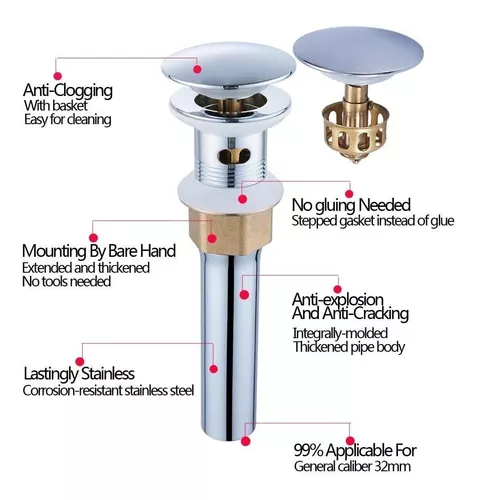 Tapón de drenaje desplegable para lavabo de baño, rejilla anti-obstrucción  integrada, se adapta a agujeros de drenaje estándar americanos (1-1/2 a