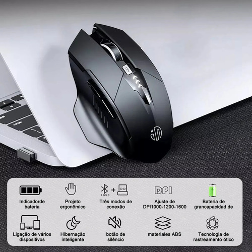 Mouse Sem Fio Bluetooth Recarregável Gamer Ergonômico 2.4g