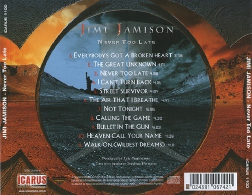Jimi Jamison Never Too Late - Cd Album Ind.argentina