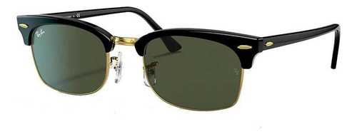 Óculos de sol Ray-Ban Clubmaster Square Legend Gold Standard armação de acetato cor matte shiny black, lente green clássica, haste matte shiny black de acetato - RB3916