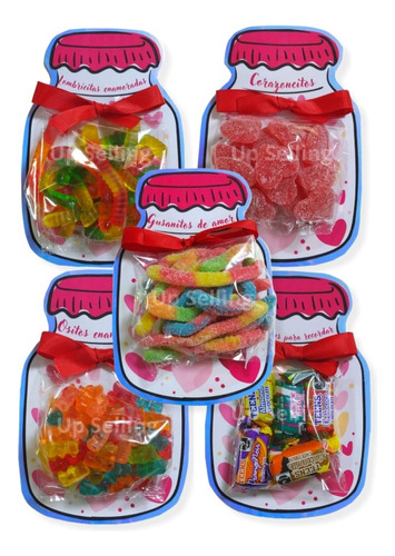 Tarjetas Con Dulces De San Valentín En Forma De Frascos