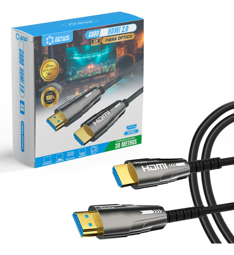 Cabo Hdmi 4k Fibra Óptica 2.0 60hz 30 Metros Alta Definição Lumi