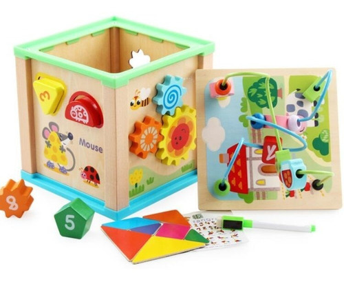 Caja De Motricidad Con Pizarra Montessori Juguete De Madera