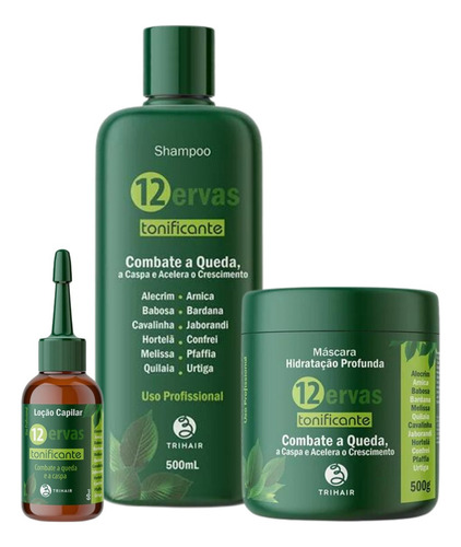 Shampoo + Máscara 500ml + Loção 60ml Tonificante 12ervas