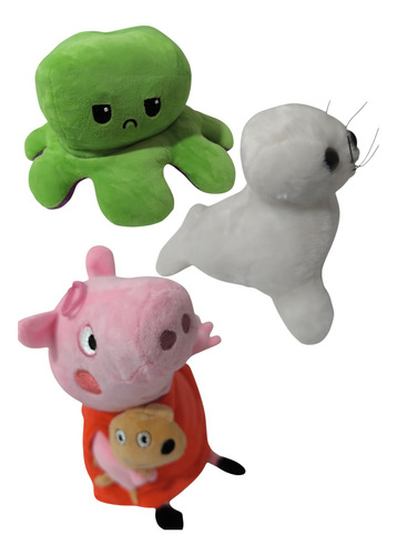 Peluche Excelente Combo X3 Pulpo Reversible! Foca! Peppa Pig Varios