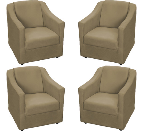 Kit 4 Poltronas Para Sala De Estar Refoçadas Suede Cores Cor Nude Desenho Do Tecido Suede Liso