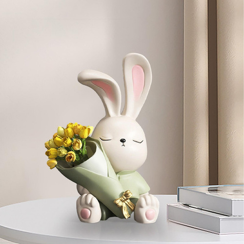 Florero, Estatuilla De Conejo, Escultura Sentarse 17cmx24cm