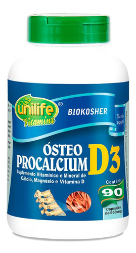 Vitamina D3 Cálcio E Magnésio Ósteo Procalcium 90 Cáp 950mg