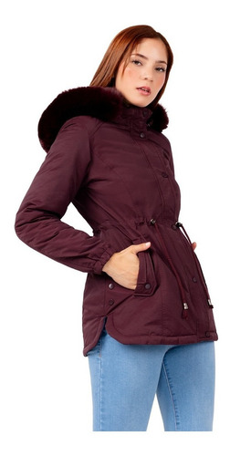 Parka Cazadora Reversible Mujer Indra Color Vino Con Azul