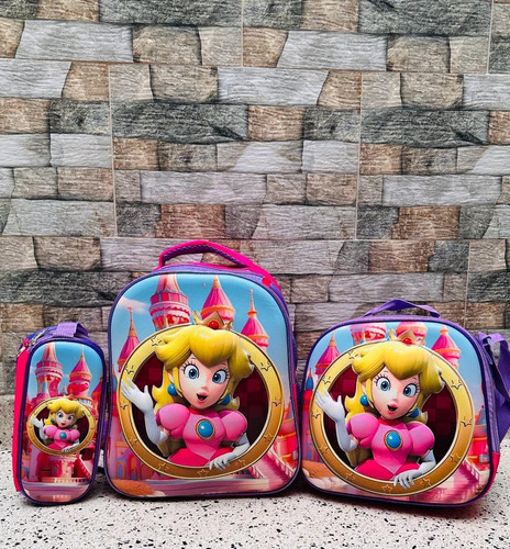 Kit Morral Escolar Mario Peach Lonchera + Cartuchera 