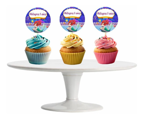 La Sirenita Cupcake Toppers Adorno Para Muffins X10