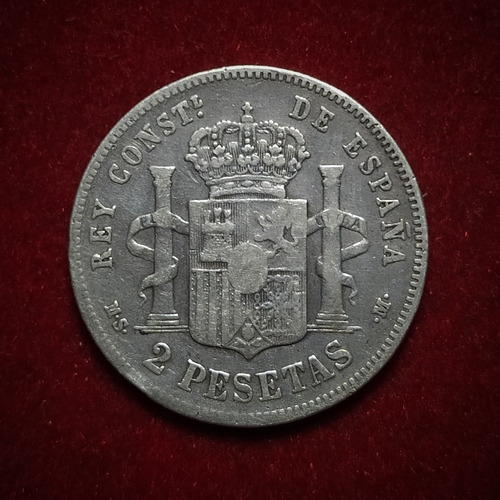 Moneda 2 Pesetas España 1881 Plata 0.835 Km 678 Alfonso 12 (Usado)