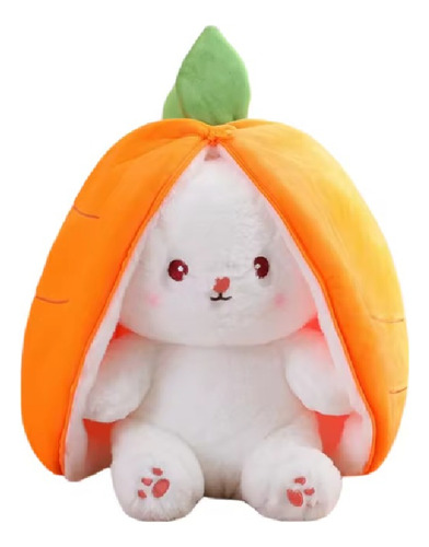 Coelho De Pelúcia Surpresa Cenoura Morango 18cm Laranja