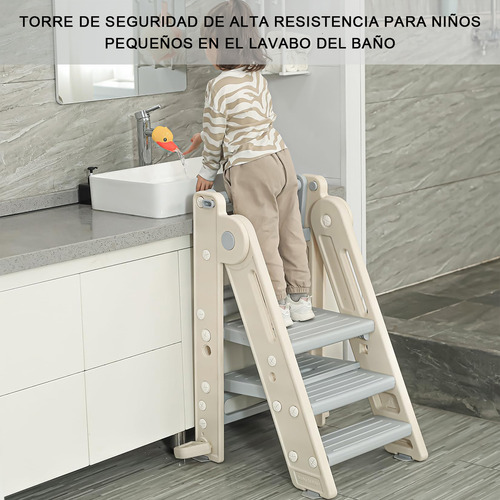Torre De Aprendizaje Montessori Ajustable Para Niños Gris
