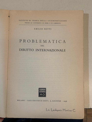 Problemática Del Diritto Internazionale - Emilio Betti (Usado)