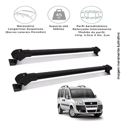 Rack De Teto Travessa Fiat Doblo 2001 A 2017 Slim Preto 45kg