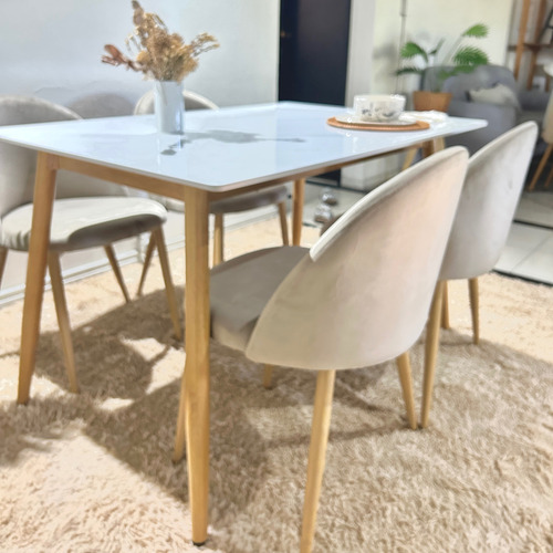 Juego Comedor Mesa Bulnes Neolith 120cm + 4 Thea Nordicas Taupe Pana
