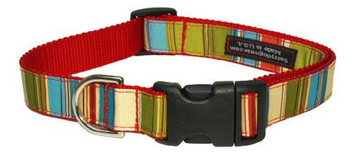 Collar Rojo/multi Rayas Para Perro, Ajuste 10-14 , Usa