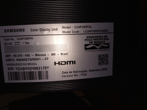 Monitor Gamer Curvo Samsung F390 Séries C24f390fh Led 24 Preto (Usado)