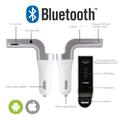 Imagen 4 de 6 de Transmisor Fm Bluetooth Cargador Usb Radio Auto Receptor ®