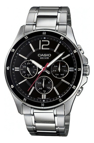 Reloj Casio Mtp-1374 Hombre Calendario Acero 100% Original Color de la correa Plateado Color del bisel Plateado Color del fondo Negro