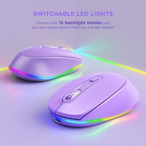 Mouse Inalámbrico 2.4g Silencioso Rgb Recargable Lavanda