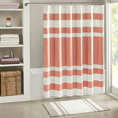Spa Waffle Weave Striped Fabric Shower Curtain , Classic