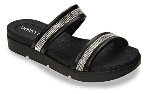 Sandália Casual Feminino Tiras Com Strass Beira Rio