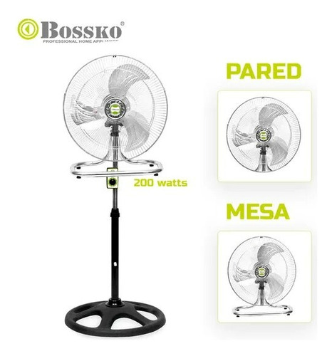 Ventilador Bossko Bk-8218vi/ng 200 Watts, 3 Aspas, 3 En 1