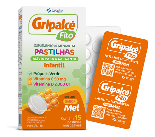 Gripalcê Fito Pastilhas P/ Crianças Alívio P/ Garganta Mel