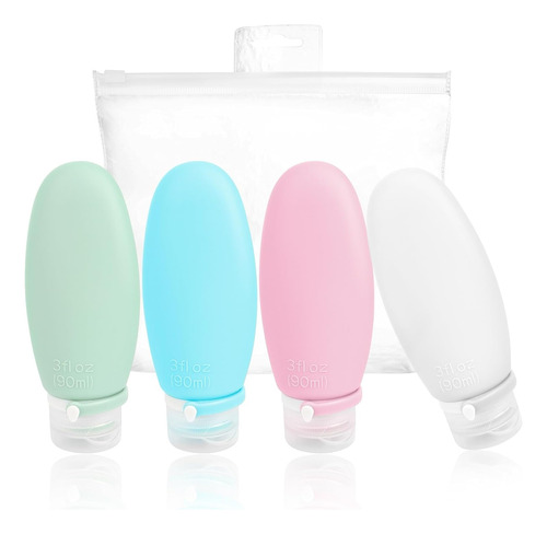 Mini Botellas De Viaje 4 Silicona Dispensador Shampoo Crema