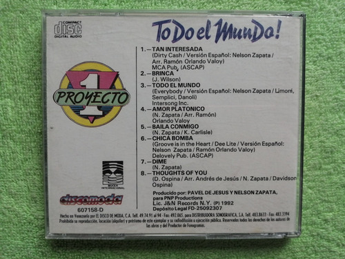 Imagen 3 de 3 de Eam Cd Proyecto Uno Todo El Mundo 1991 Album Debut + Brinca