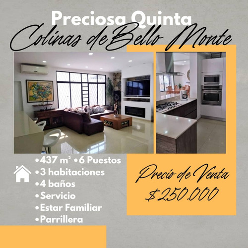 Hermosa Quinta En Colinas De Bello Monte 437m2, 4 Hab, 4 Baños, 6 Puestos Venta